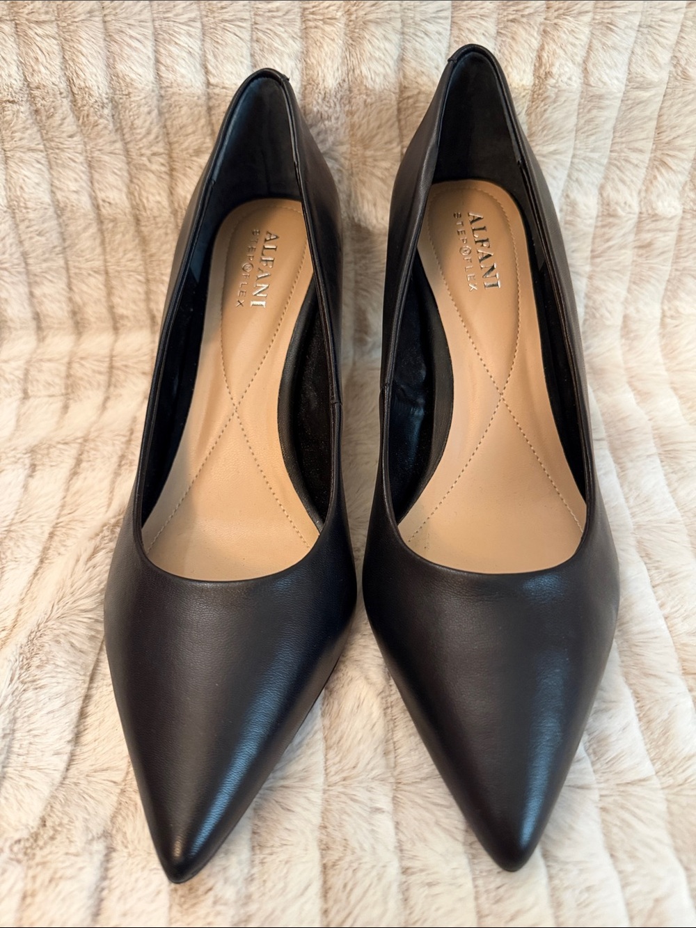 Alfani Black Pointed-Toe Leather Kitten Heels